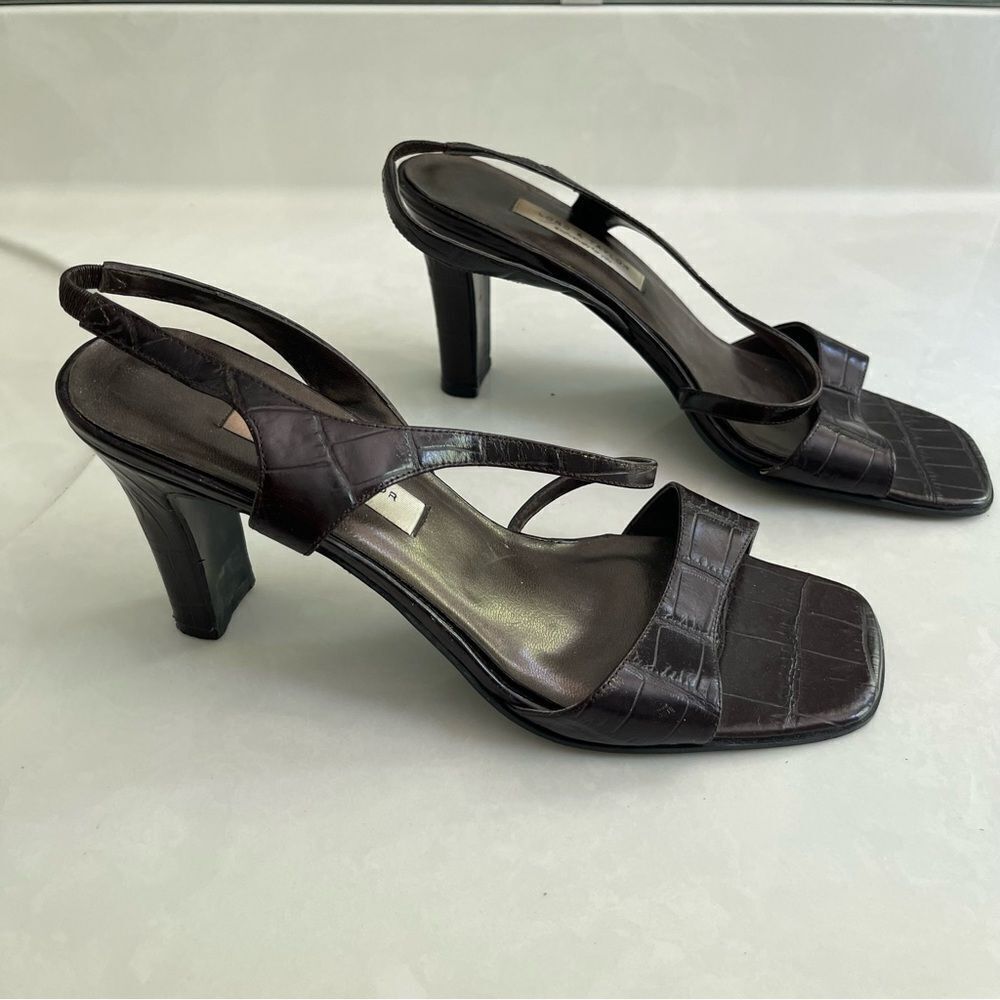 Elegant Croc Design Brown Strappy Heels
